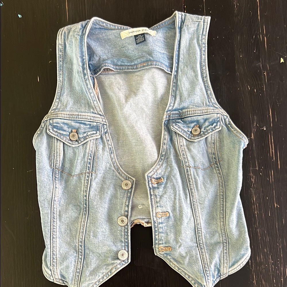 American Eagle Light Blue Denim Vest y2k style size xxs